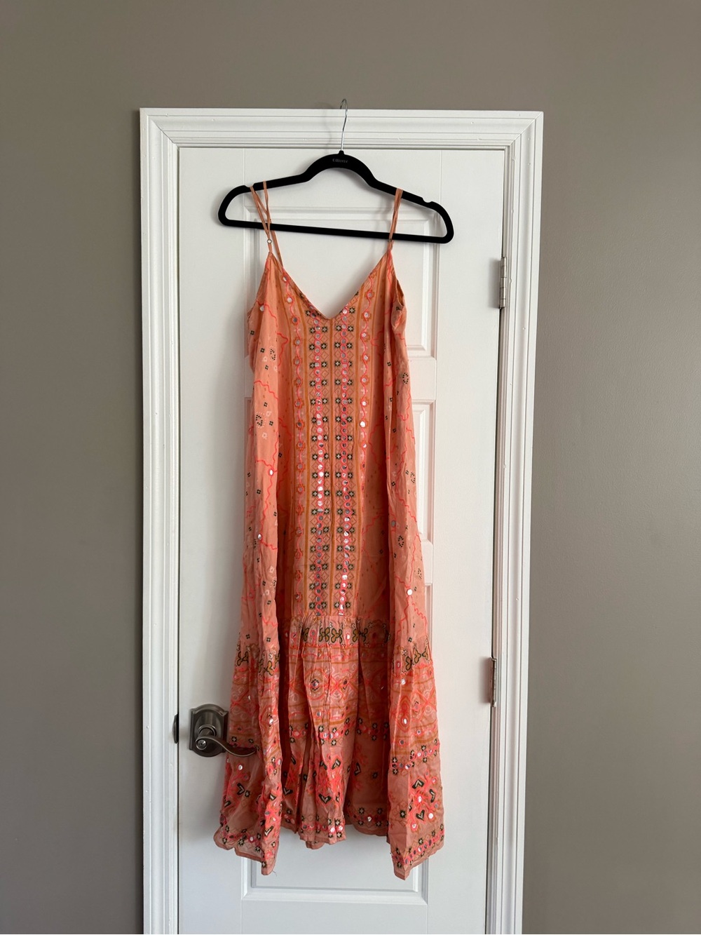 Juliet Dunn Coral Embellished Maxi Slip Dress